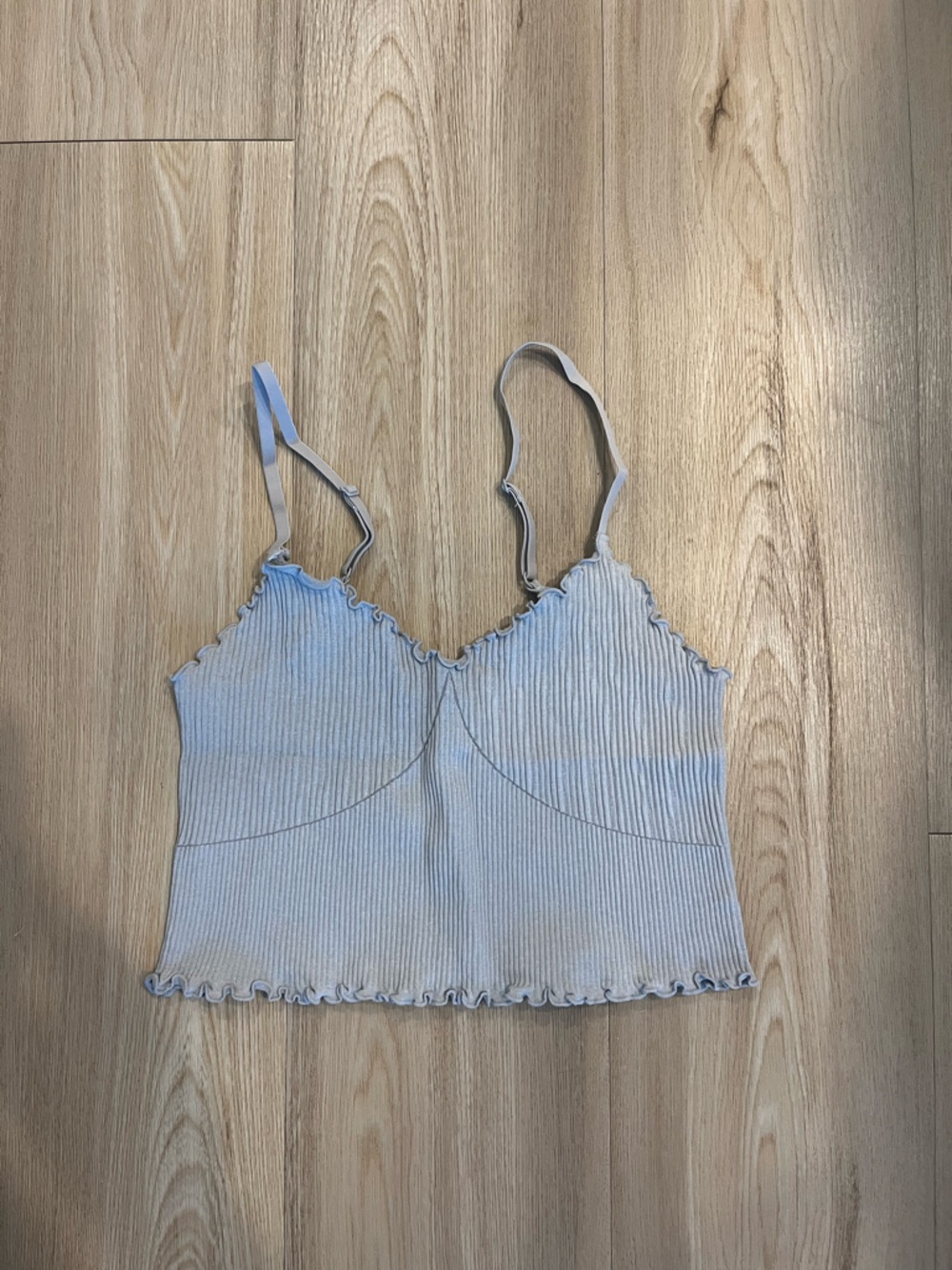 Aerie Ribbed Lettuce-Edge Cami Tank Top - Light Blue